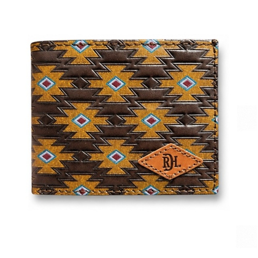 New Red Dirt Hat Co Genuine Leather Aztec Western Bifold Slim Wallet Brown Rodeo
